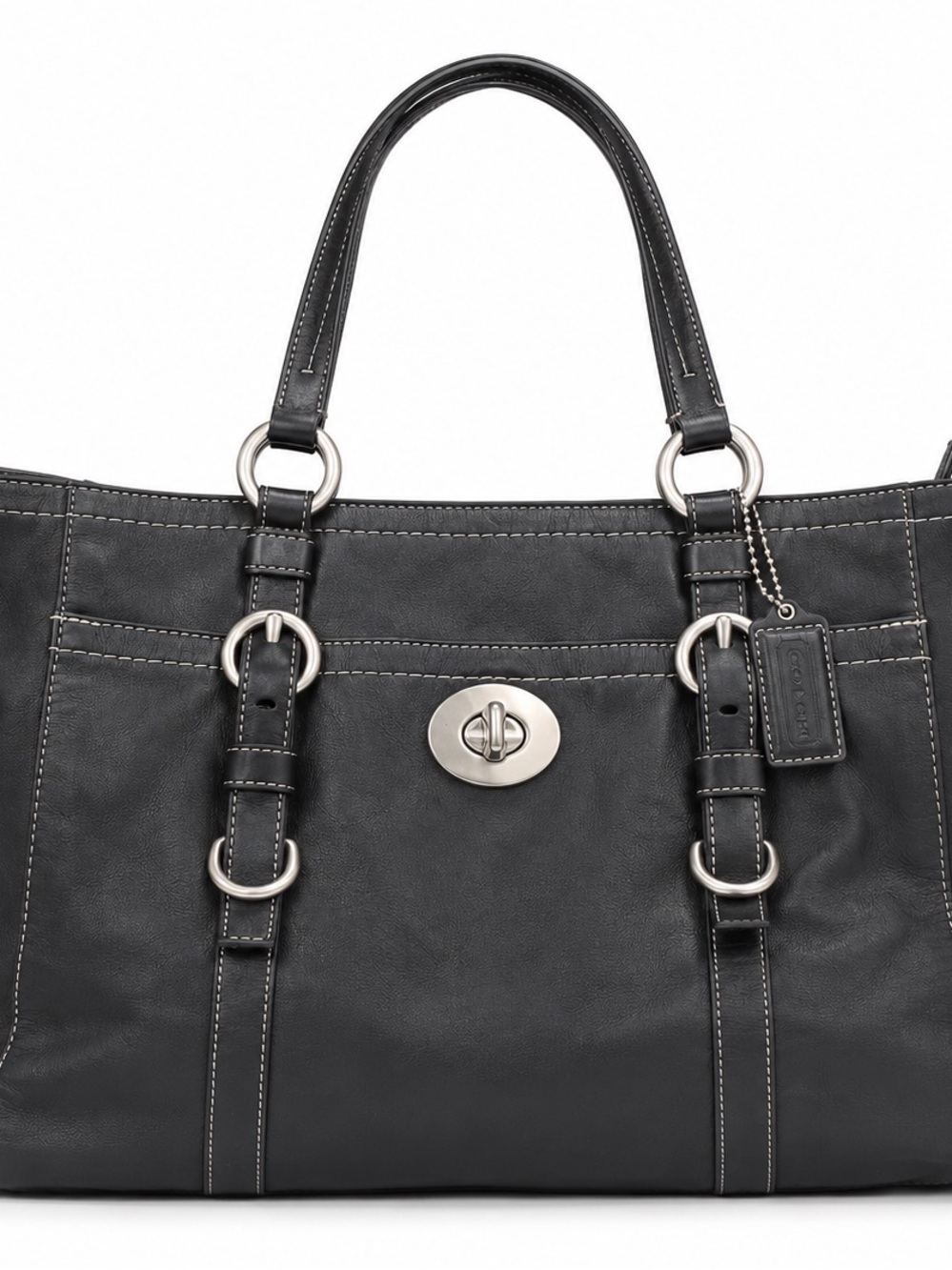 Coach Black Leather Shoulder Bag with Silver Hardware